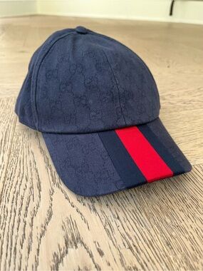 Gucci Navy Baseball Cap with Red Center Stripe